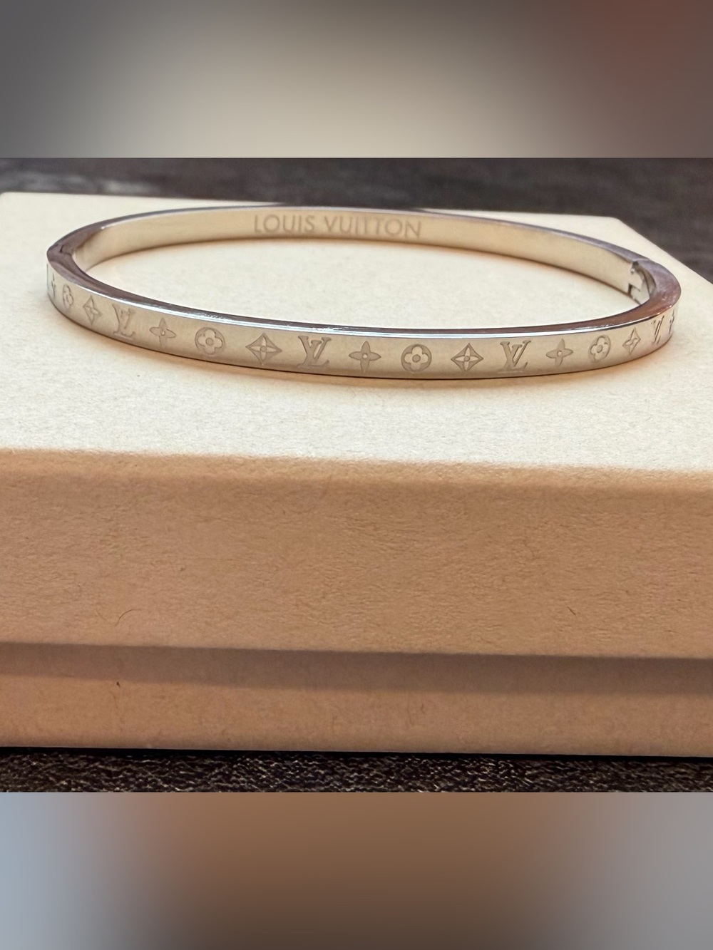 Louis Vuitton Silver-Tone Monogram Slim Bangle Bracelet